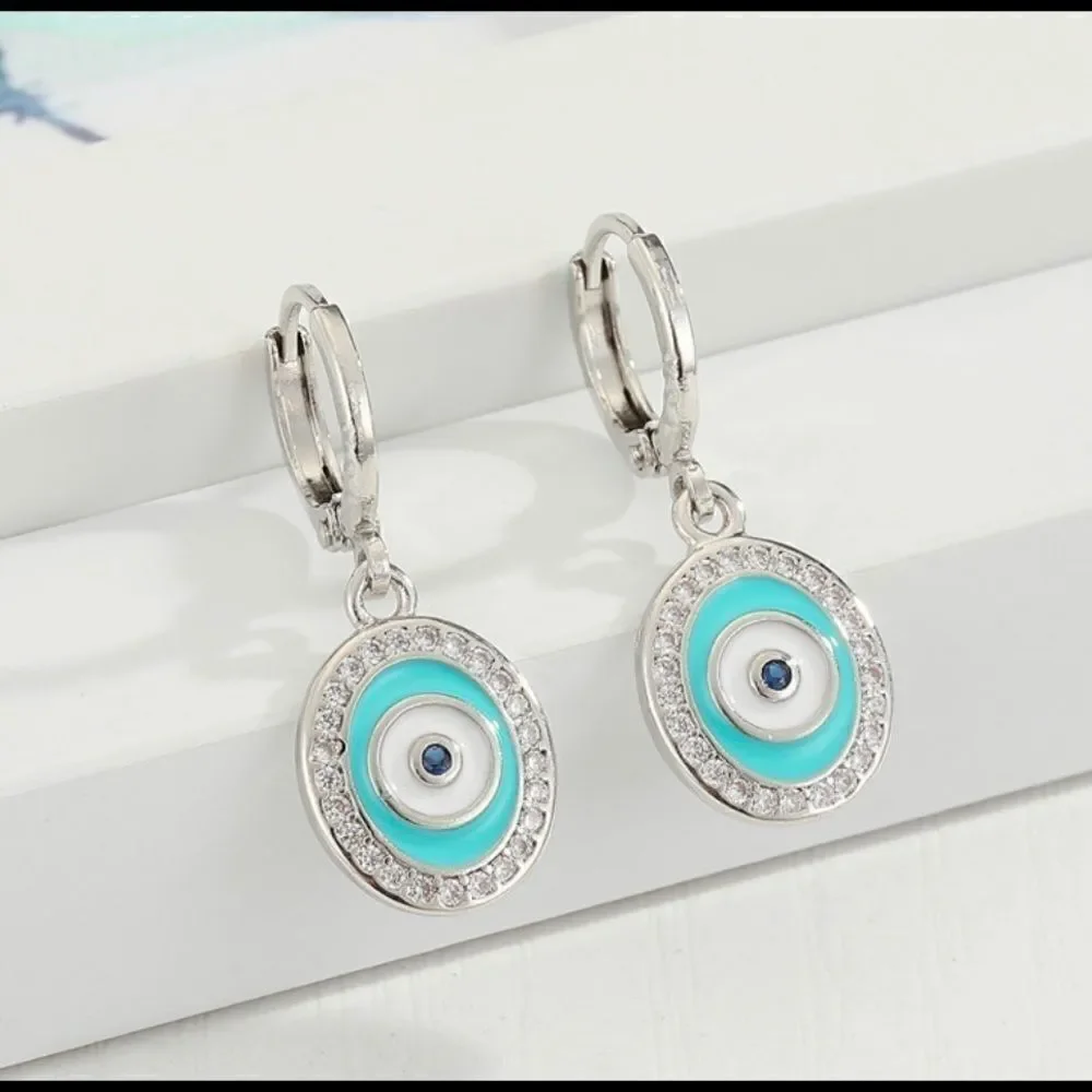 Earrings Evil Eye Zinc Alloy silver and blue color